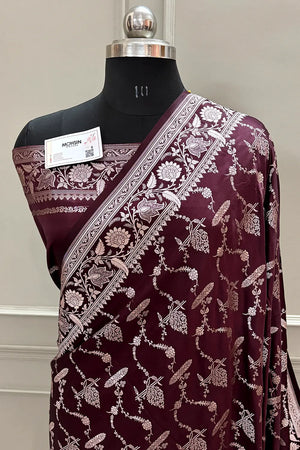 Wine Masakali Katan Silk Banarasi Saree