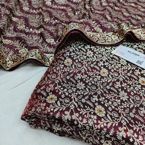 Wine Suhani Jaal Stone Work Kimkhab Silk Banarasi Gharara