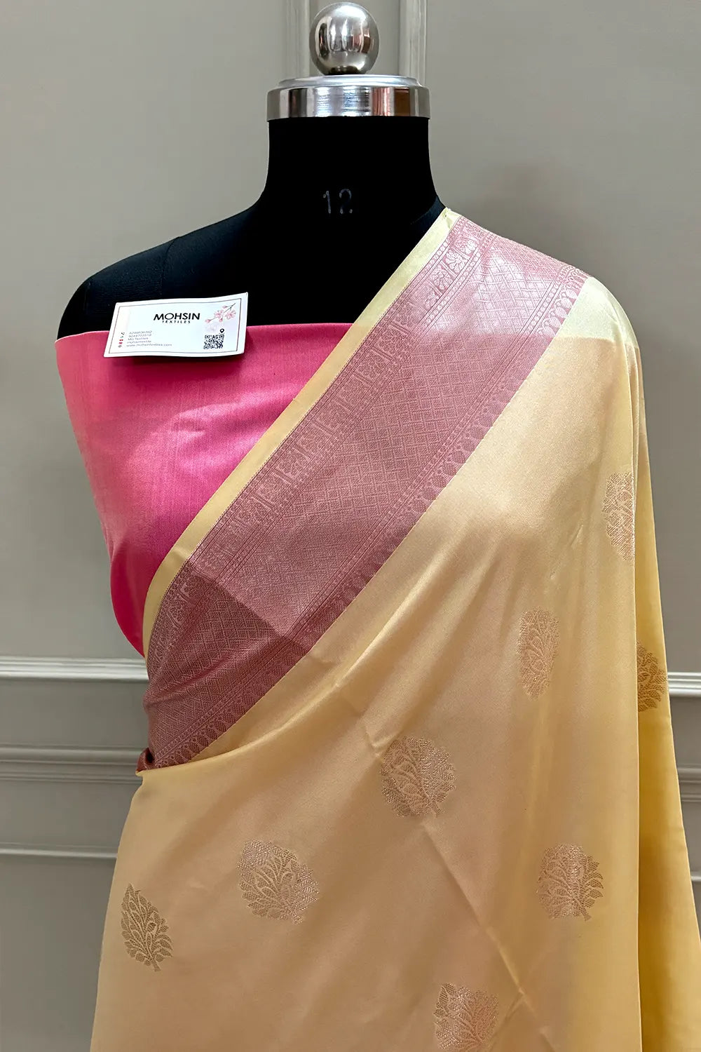 Yellow and Pink Golden Zari Banarasi Silk Saree