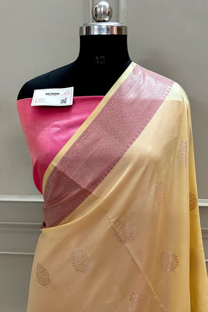 Yellow and Pink Golden Zari Banarasi Silk Saree