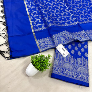 Royal Blue Frozen Tree Satin Silk Banarasi Suit