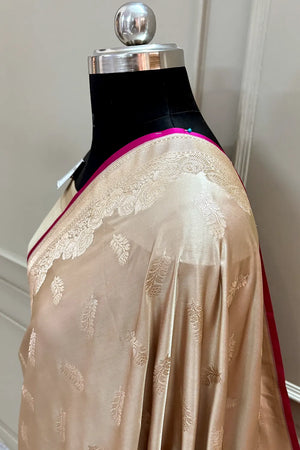 Beige Kanak Buti Katan Silk Banarasi Saree
