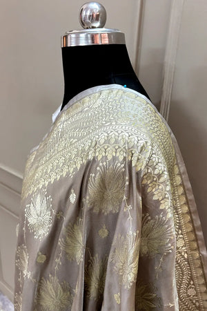 Beige Spider Jaal Katan Silk Banarasi Saree