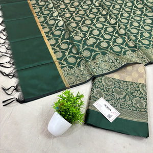 Beige and Bottle Green Gulkan Buti Satin Silk Banarasi Suit