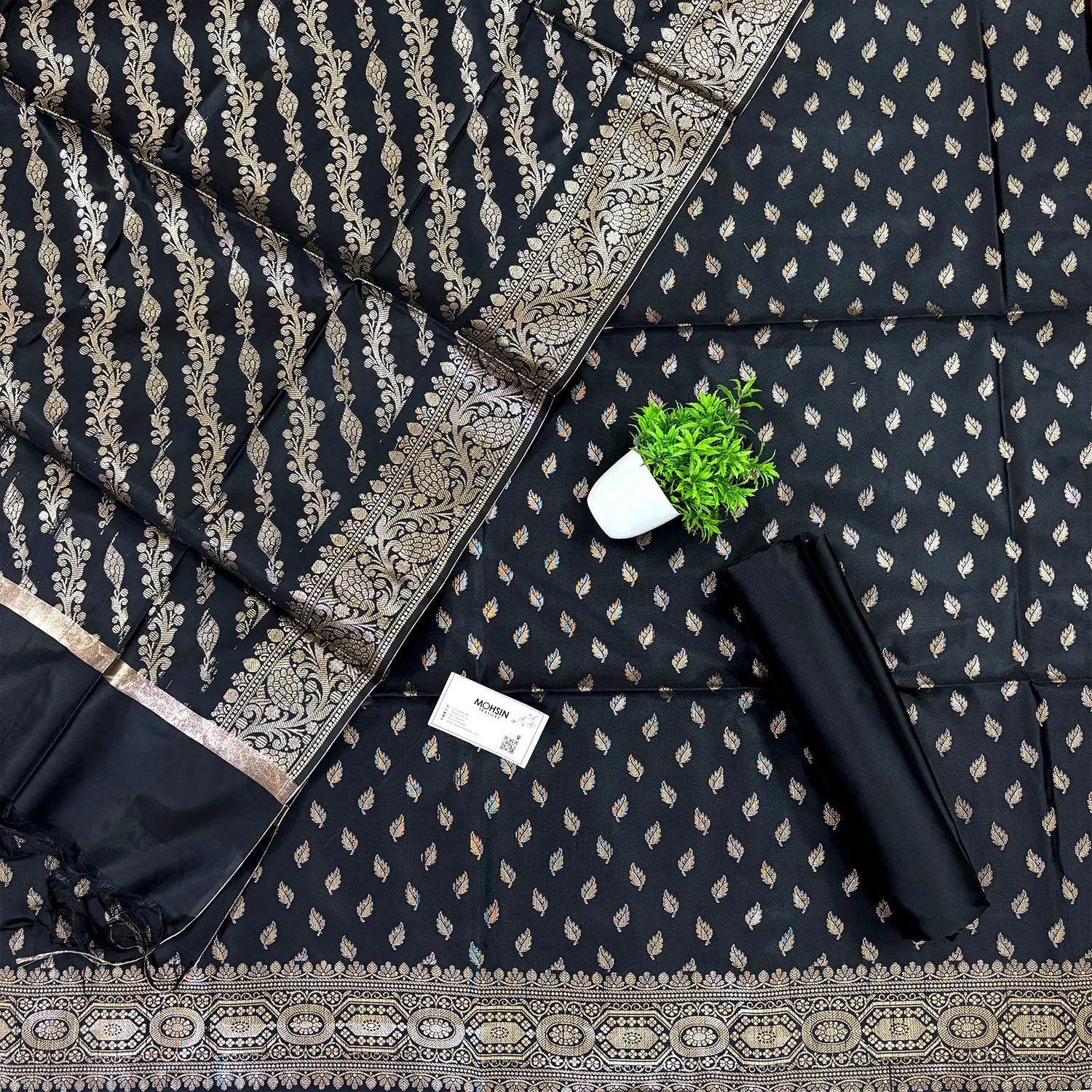 Black Sunehri Pankh Satin Silk Banarasi Suit