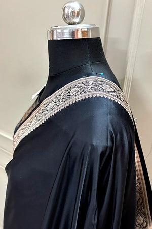 Black Zari Border Katan Silk Banarasi Saree