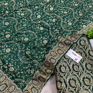 Bottle Green Chiragha Jaal Stone Work Kimkhab Silk Banarasi Gharara
