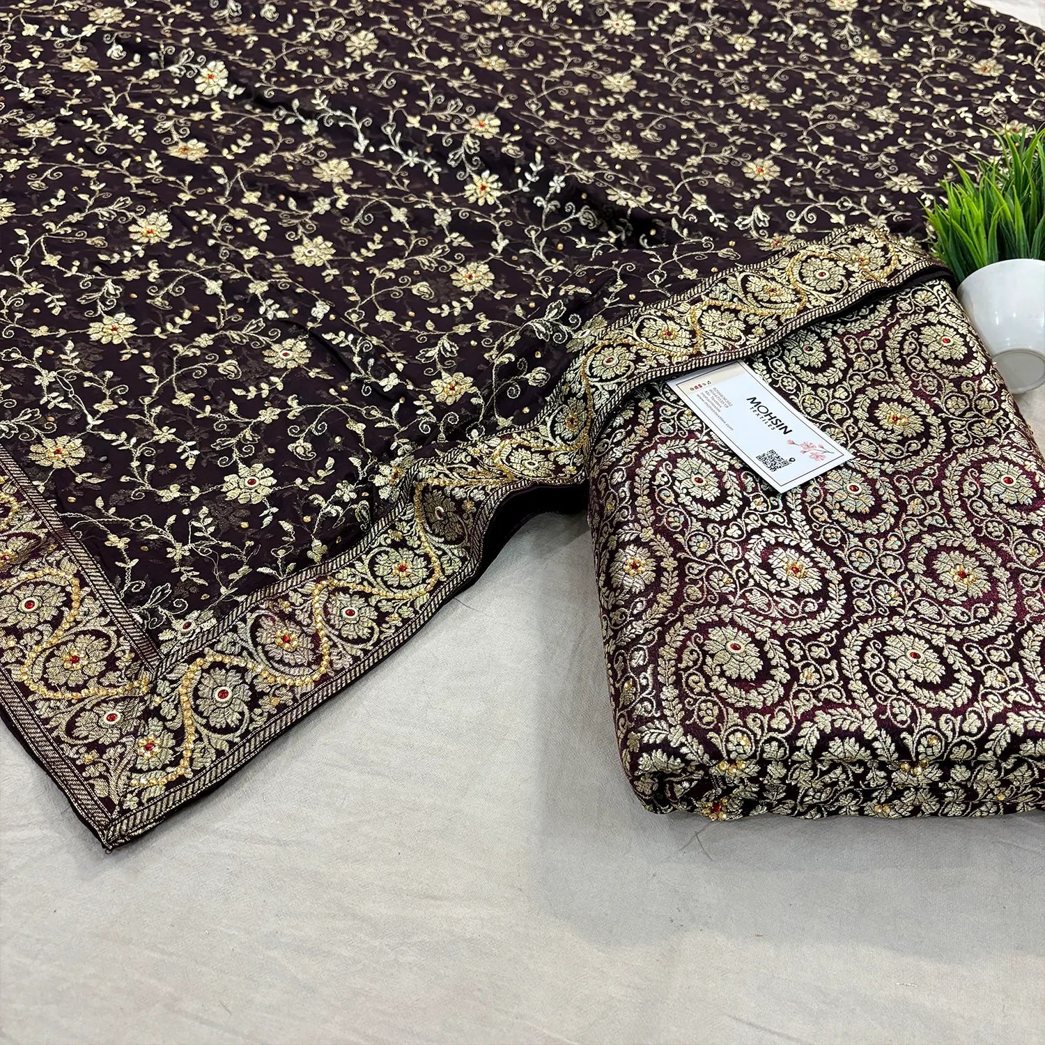 Brown Murrah Jaal Stone Work Kimkhab Silk Banarasi Gharara