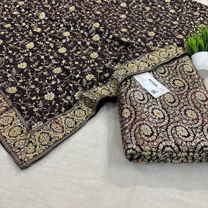 Brown Murrah Jaal Stone Work Kimkhab Silk Banarasi Gharara
