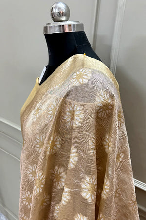 Copper Golden Zari Crush Tissue Silk Banarasi Saree