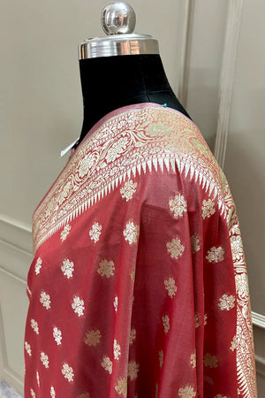 Dusty Wine Golden Zari Crepe Silk Banarasi Saree