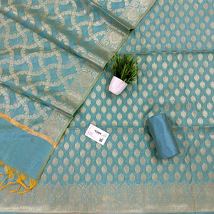 Firozi Golden Zari Resham Silk Banarasi Suit