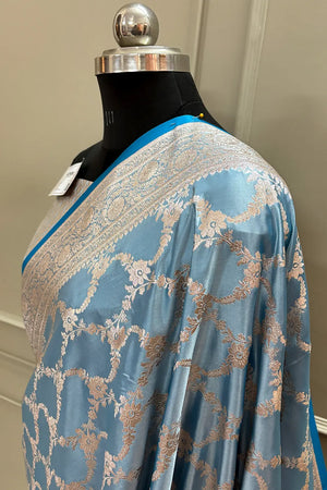Firozi Scorpion Jaal Katan Silk Banarasi Saree