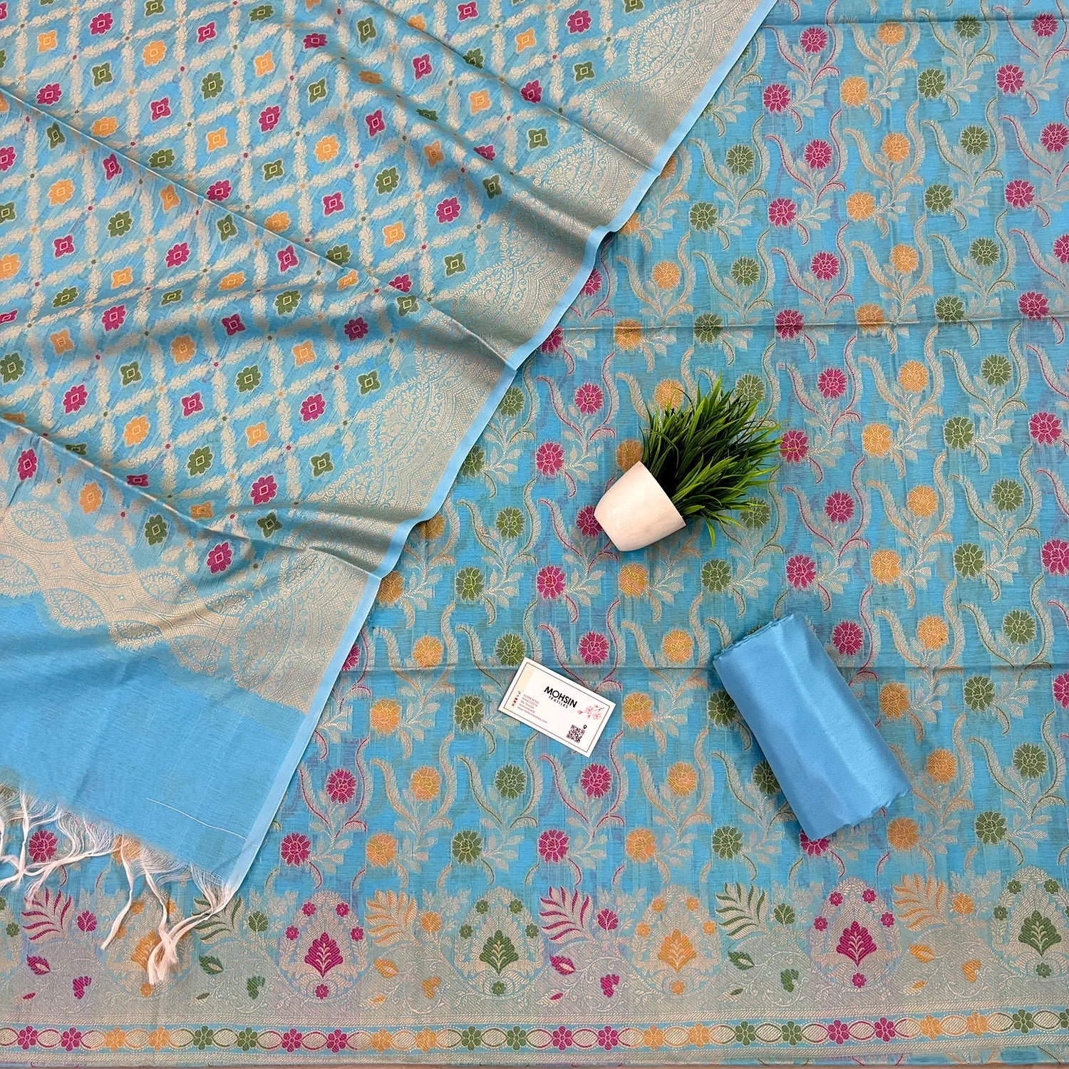 Firozi Yoga Jaal Cotton Silk Banarasi Suit