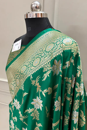 Green Jasmine Jaal Katan Silk Banarasi Saree