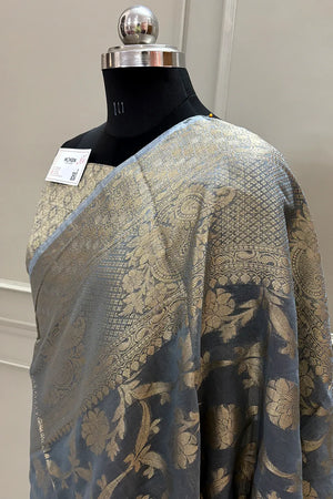 Grey Shahi Jaal Chanderi Silk Banarasi Saree