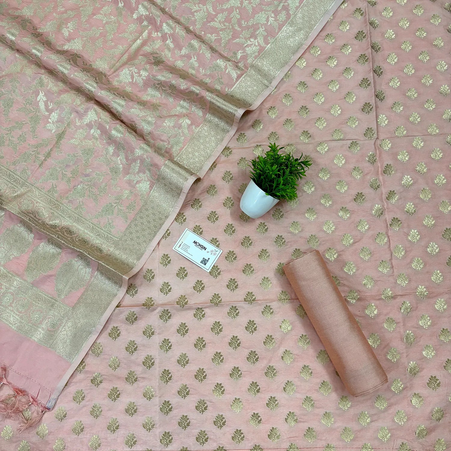 Light Peach Anmol Buti Katan Silk Banarasi Suit