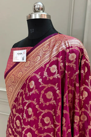 Magenta Dragon Jaal Katan Silk Banarasi Saree