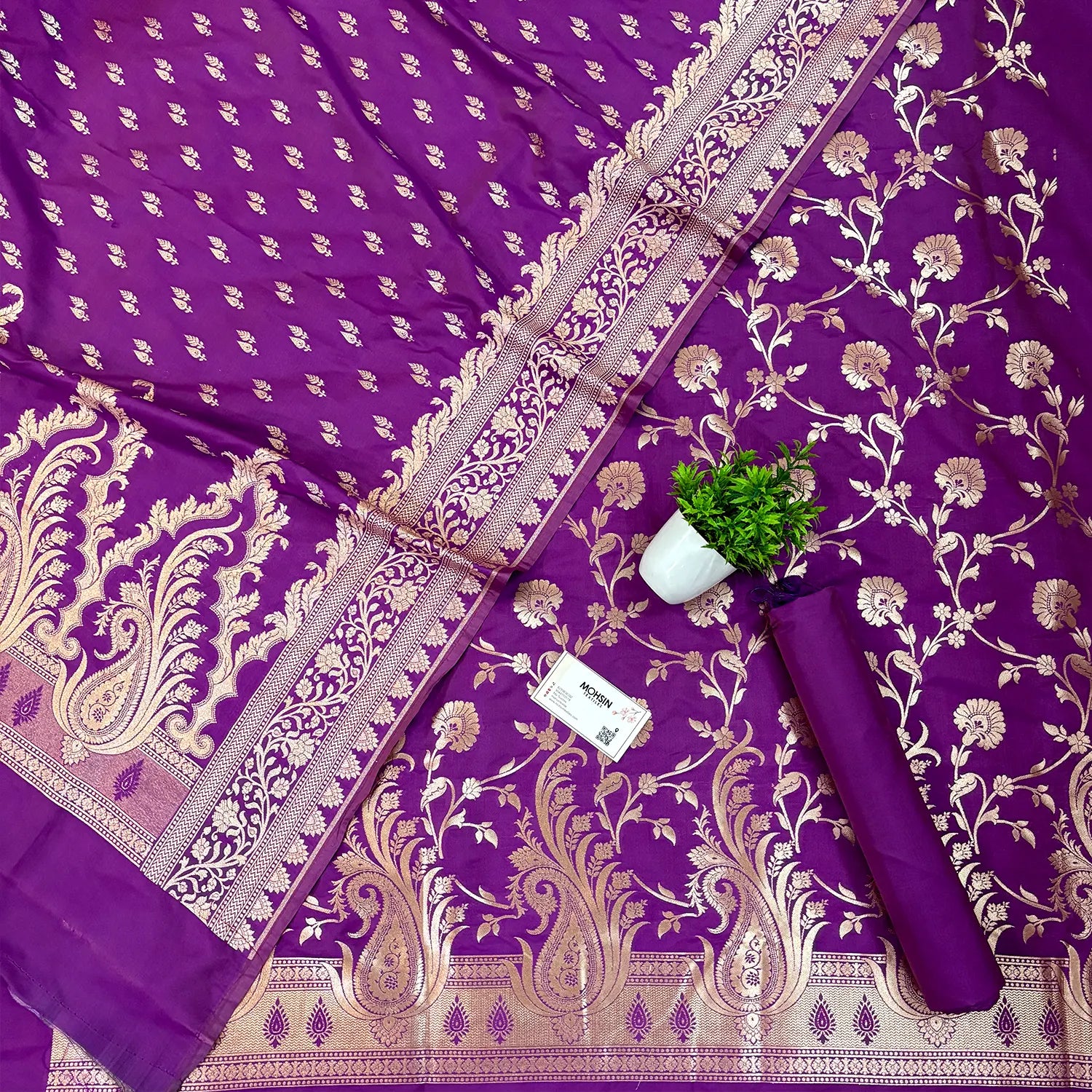 Magenta Golden Zari Katan Silk Banarasi Suit