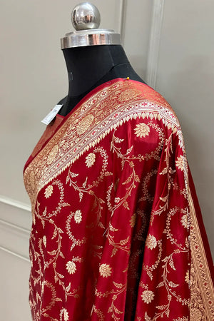 Maroon Eragon Jaal Katan Silk Banarasi Saree