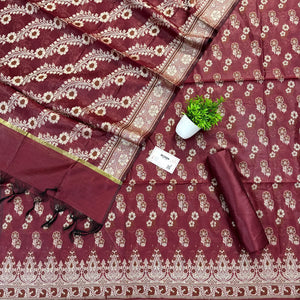 Maroon Fan Flower Banarasi Silk Suit