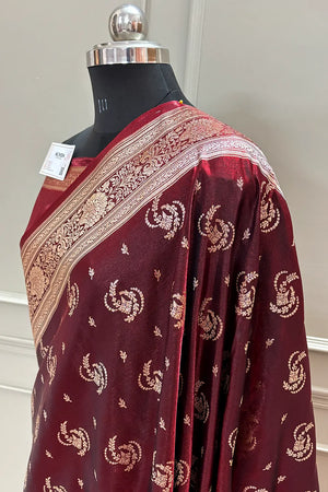 Maroon Galaxy Buti Katan Silk Banarasi Saree