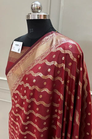 Maroon Golden Zari Katan Silk Banarasi Saree