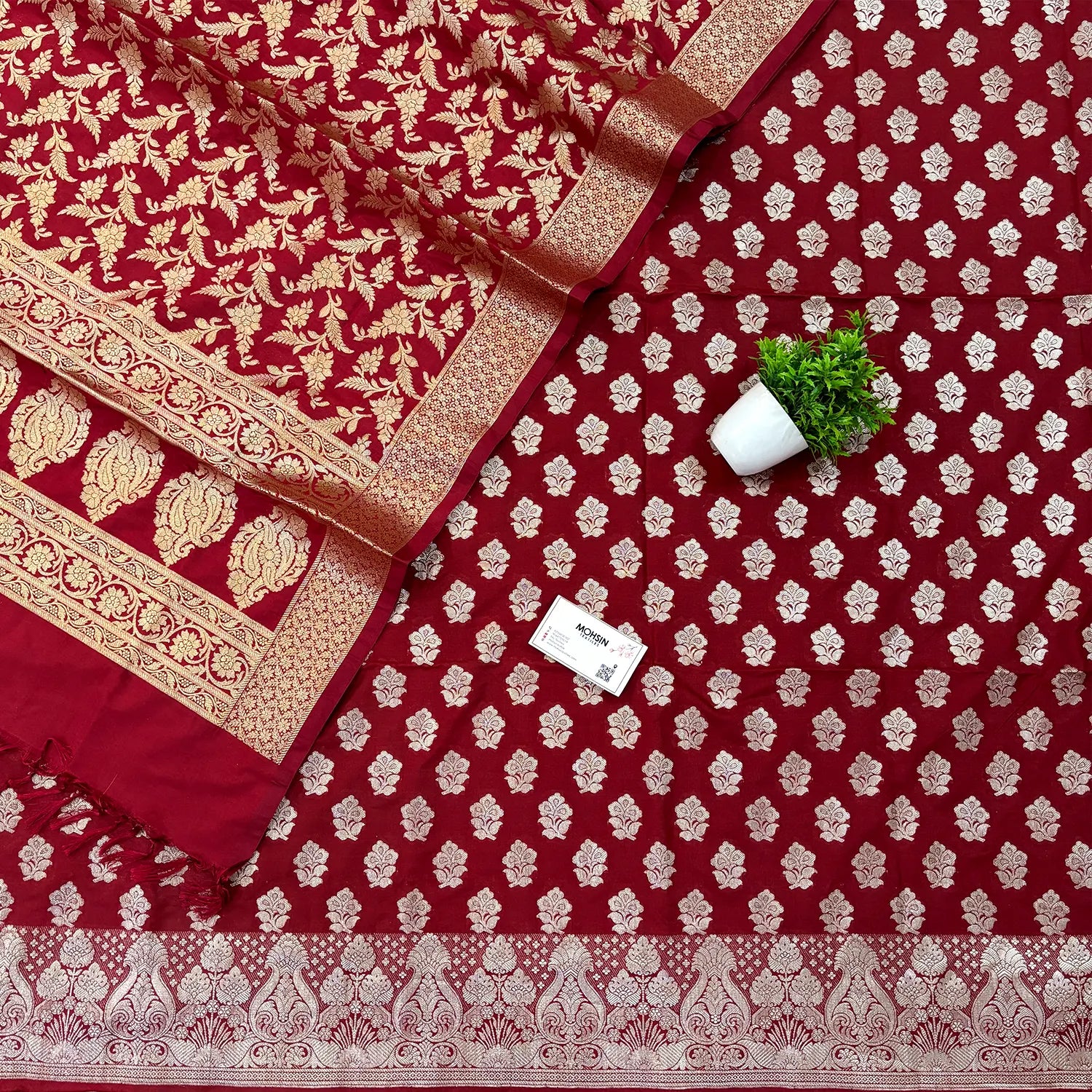 Maroon Golden Zari Katan Silk Banarasi Suit