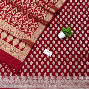 Maroon Golden Zari Katan Silk Banarasi Suit