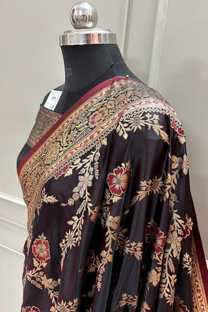 Maroon Henna Jaal Katan Silk Banarasi Saree