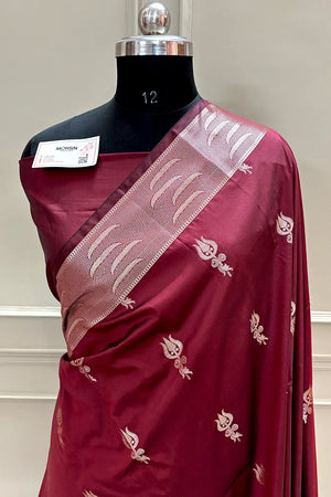 Maroon Kalyug Satin Silk Banarasi Saree