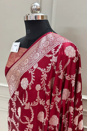 Maroon Laabela Jaal Katan Silk Banarasi Saree