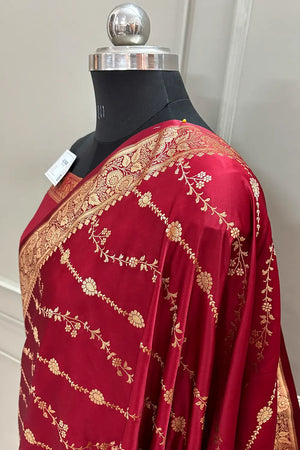 Maroon Sunehri Lehar Katan Silk Banarasi Saree