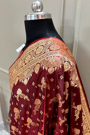 Maroon Victory Katan Silk Banarasi Saree