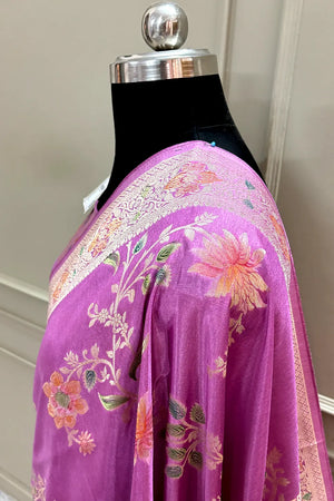 Mauve Shakahari Jaal Georgette Silk Banarasi Saree
