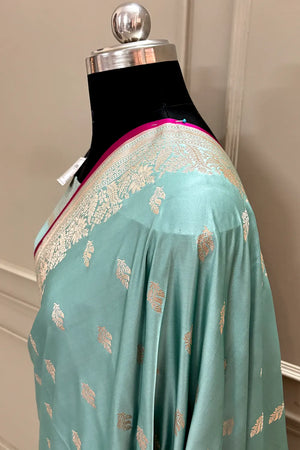 Mint Green Aatari Buti Katan Silk Banarasi Saree