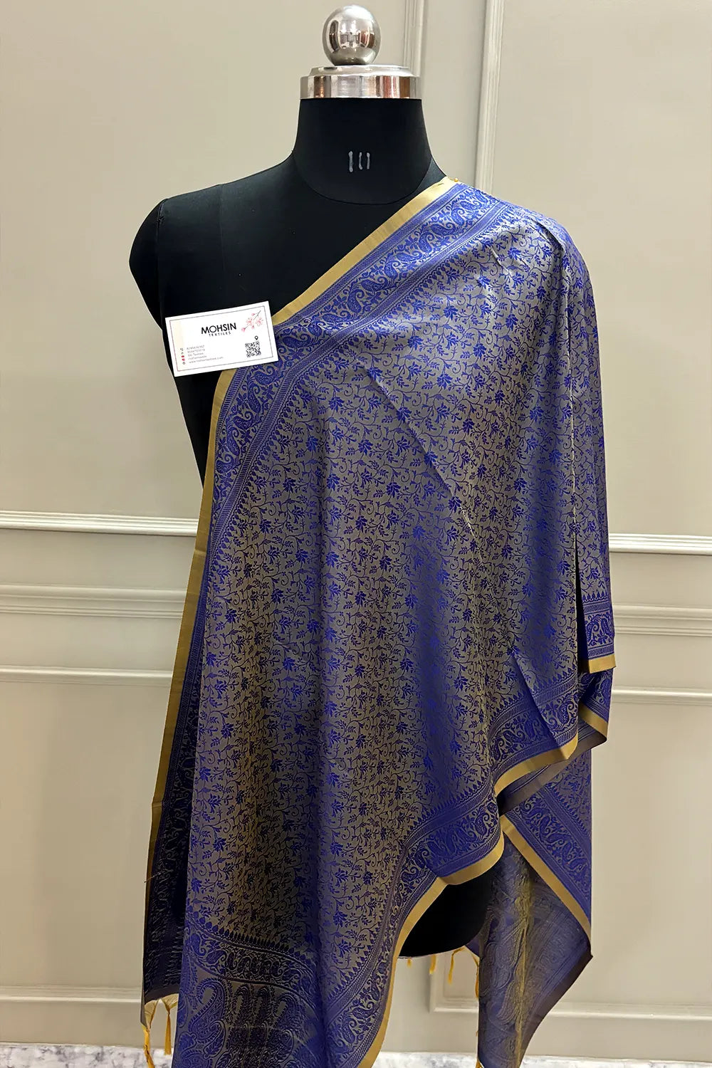 Navy Blue Resham Zari Silk Banarasi Stole