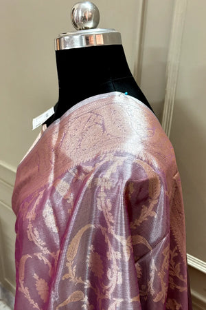 Onion Pink Golden Zari Tissue Silk Banarasi Saree