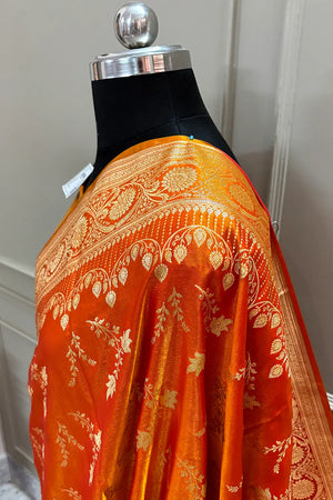 Orange Floranza Katan Silk Banarasi Saree