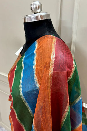 Orange Resham Zari Chanderi Silk Banarasi Saree