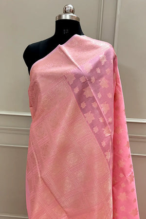 Peach Daab Buti Chanderi Silk Banarasi Saree