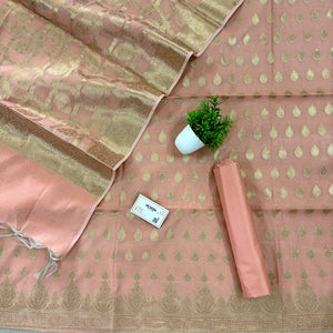 Peach Golden Zari Banarasi Silk Suit