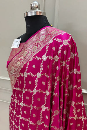 Pink Qaidi Buti Katan Silk Banarasi Saree