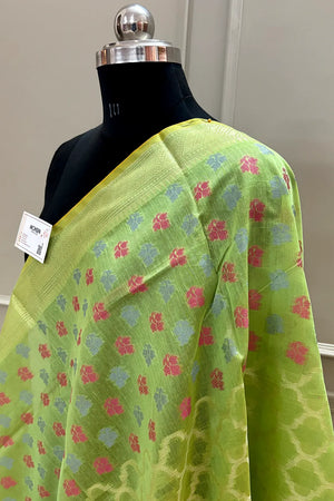 Pista Golden Zari Banarasi Silk Dupatta