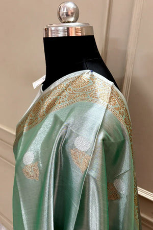 Pista Golden Zari Tissue Silk Banarasi Saree