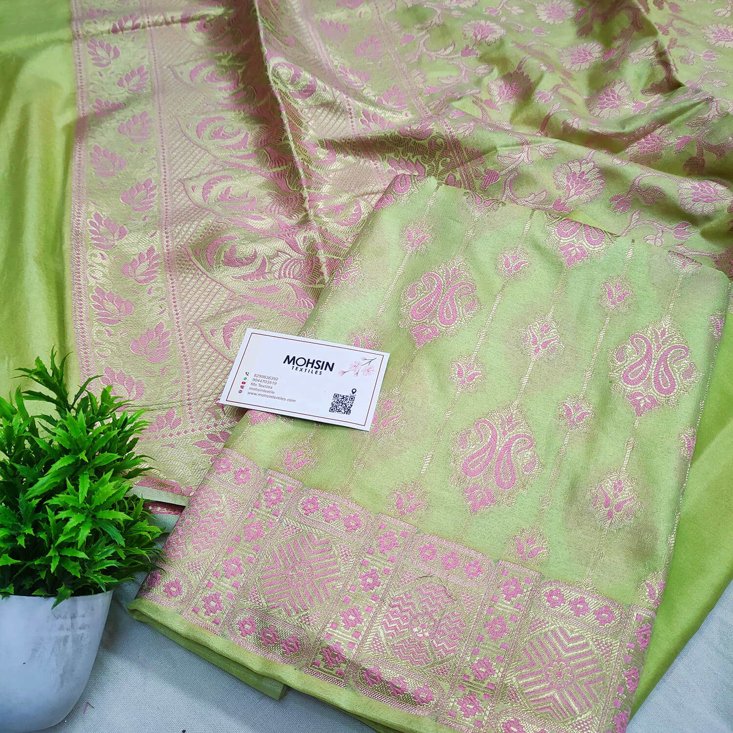 Pista Pink Meena Katan Silk Banarasi Suit