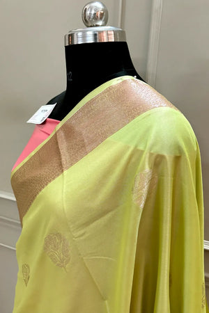 Pista and Pink Golden Zari Banarasi Silk Saree