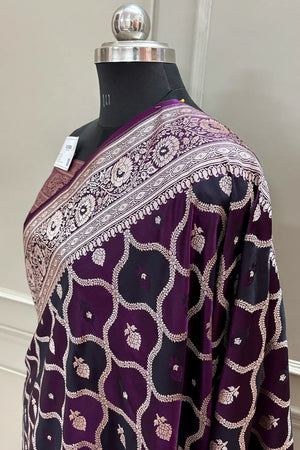 Purple Ghulam Buti Katan Silk Banarasi Saree