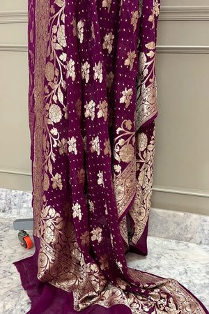 Purple Golden Zari Pure Georgette Silk Banarasi Suit