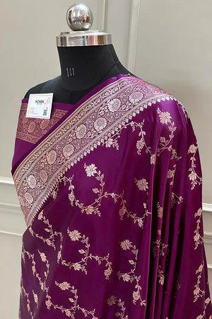 Purple Jhadi Jaal Katan Silk Banarasi Saree